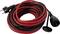 A coiled extension lead with a Schuko plug and socket, red and black outer sheathing, suitable for outdoor use.