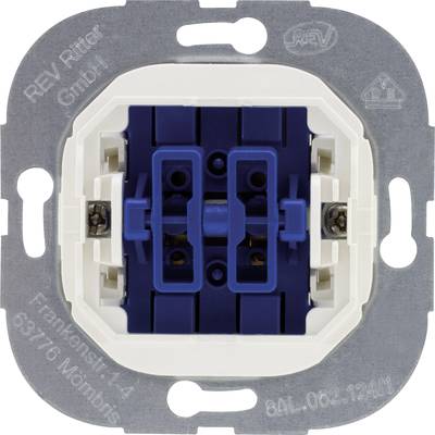 'Light switch unit with blue mechanism and silver frame, suitable for electrical installations.'