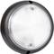 Round LED light, transparent casing, black border, suitable for ceiling or wall mounting in interior spaces.