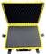 Yellow, hard-shell case with black foam padding inside for protecting delicate equipment.