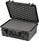 Black, open protective case with foam lining for secure transportation of delicate items.
