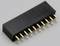 Black electronic connector with 16 gold-plated pins, arranged in two rows on a rectangular plastic base.
