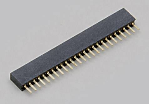 A black, rectangular connector with multiple golden pins arranged in two rows, set against a grey background.