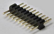 A two-row pin header socket with a total of 20 gold-plated pins, arranged evenly side by side.