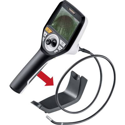 Handheld endoscope device with display and flexible cable; used for inspecting hard-to-reach areas.