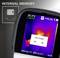 Thermal imaging camera screen shows temperature measurement of 24.7°C in red and purple. A dialogue asks: 'Save image?'. At the top it reads 'INTERNAL MEMORY'.
