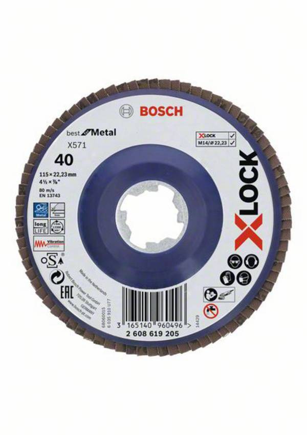 Bosch Accessories 2608619205 Flap disc Diameter 115 mm Grit size=40 1 pc(s)
