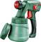 A green spray painting system with a black handle and red button. It bears the 'Bosch' inscription and has a removable container.