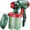 Electric paint spray gun in green and red with a removable container, suitable for painting work and DIY projects.