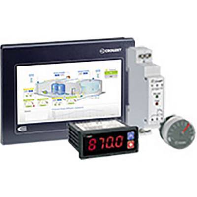 A display shows a diagram with electrical circuits and numbers. Beside it are a digital meter and an analogue display.