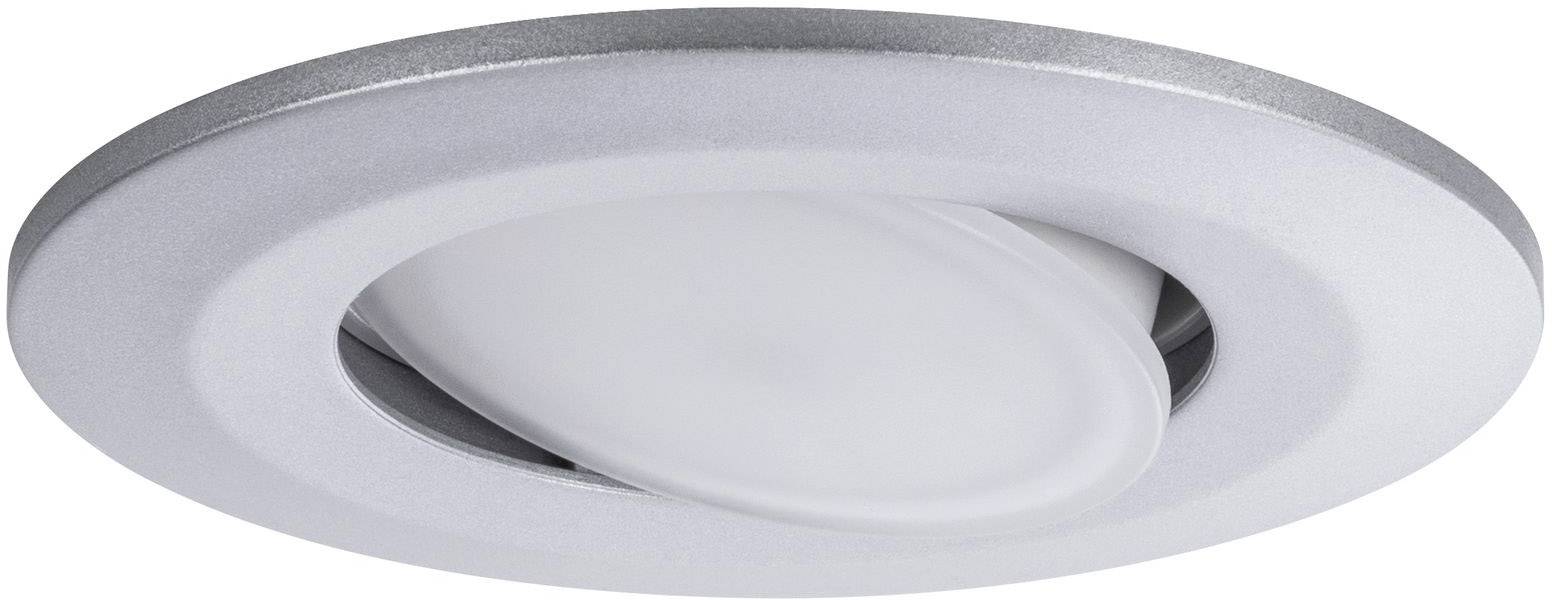 Round, silver LED recessed light with a pivoting light module in the centre. Ideal for contemporary interior lighting.