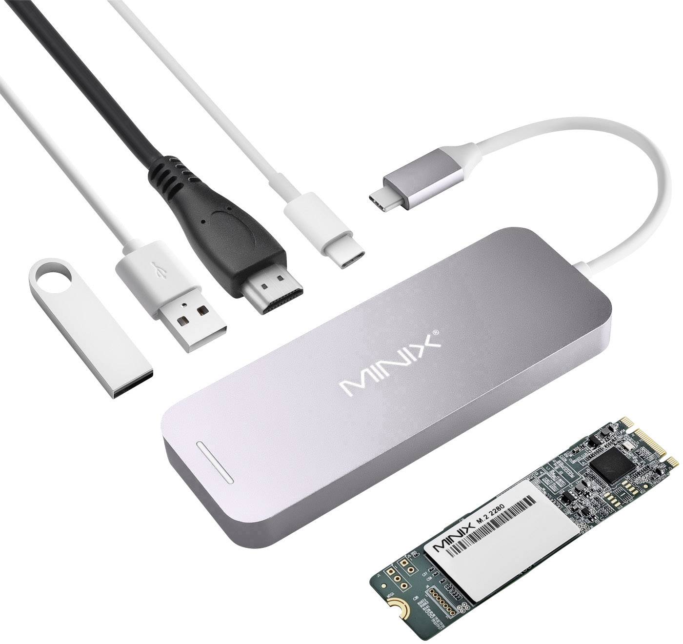 Minix Laptop docking station NEO Storage Hub / NEO S2 240 GB SSD Grey Compatible with: Apple MacBook, MacBook Air, MacBook Pro Charging function, Built-in SSD