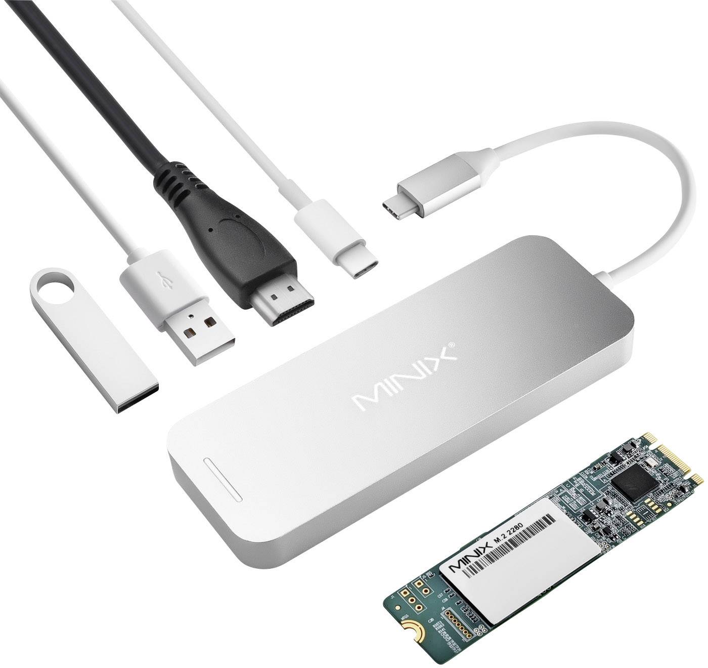 Minix Laptop docking station NEO Storage Hub / NEO S2 240 GB SSD Silver Compatible with: Apple MacBook, MacBook Air, MacBook Pro Charging function, Built-in SSD