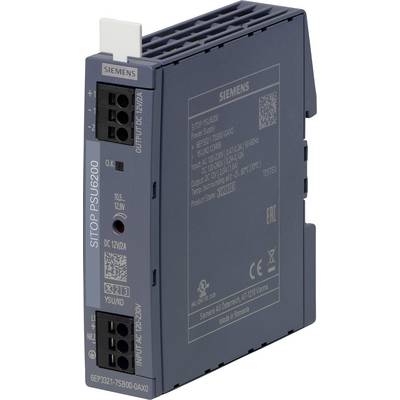 A blue Siemens SITOP PSU6200 power supply module with technical specifications on the front, suitable for industrial applications.