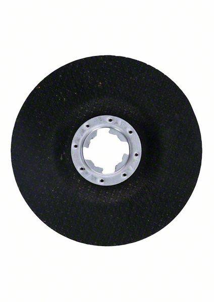 Black grinding disc with silver centre, suitable for grinding metal surfaces.