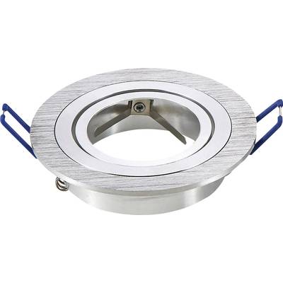 A round metal ceiling recessed frame with two blue mounting clips. Primarily used for mounting spotlights in ceilings.