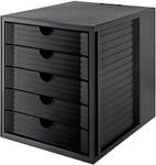 Drawer box SYSTEMBOX KARMA, DIN A4, 5 closed drawers, black, made from 80-100% recycled material