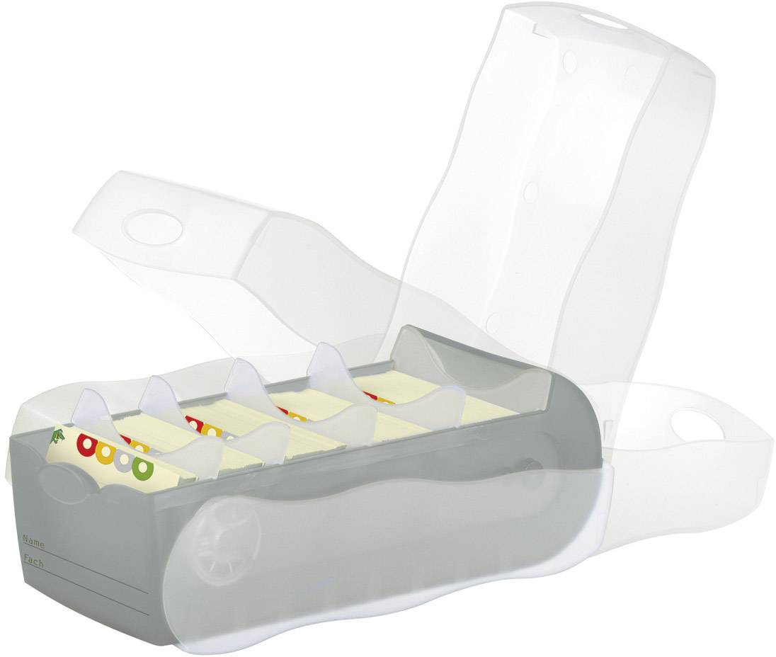 A transparent sandwich box cardboard holder with compartments for separating food. Lid is open, showing internal division.