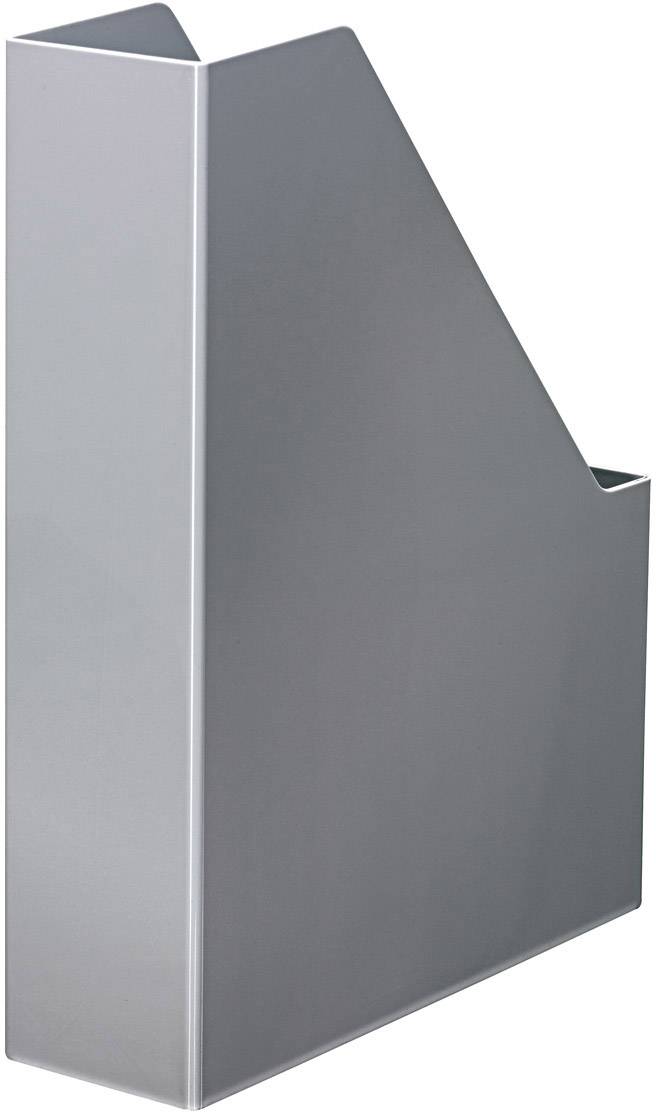 Grey, vertical metal magazine rack with an open design for storing documents or magazines.