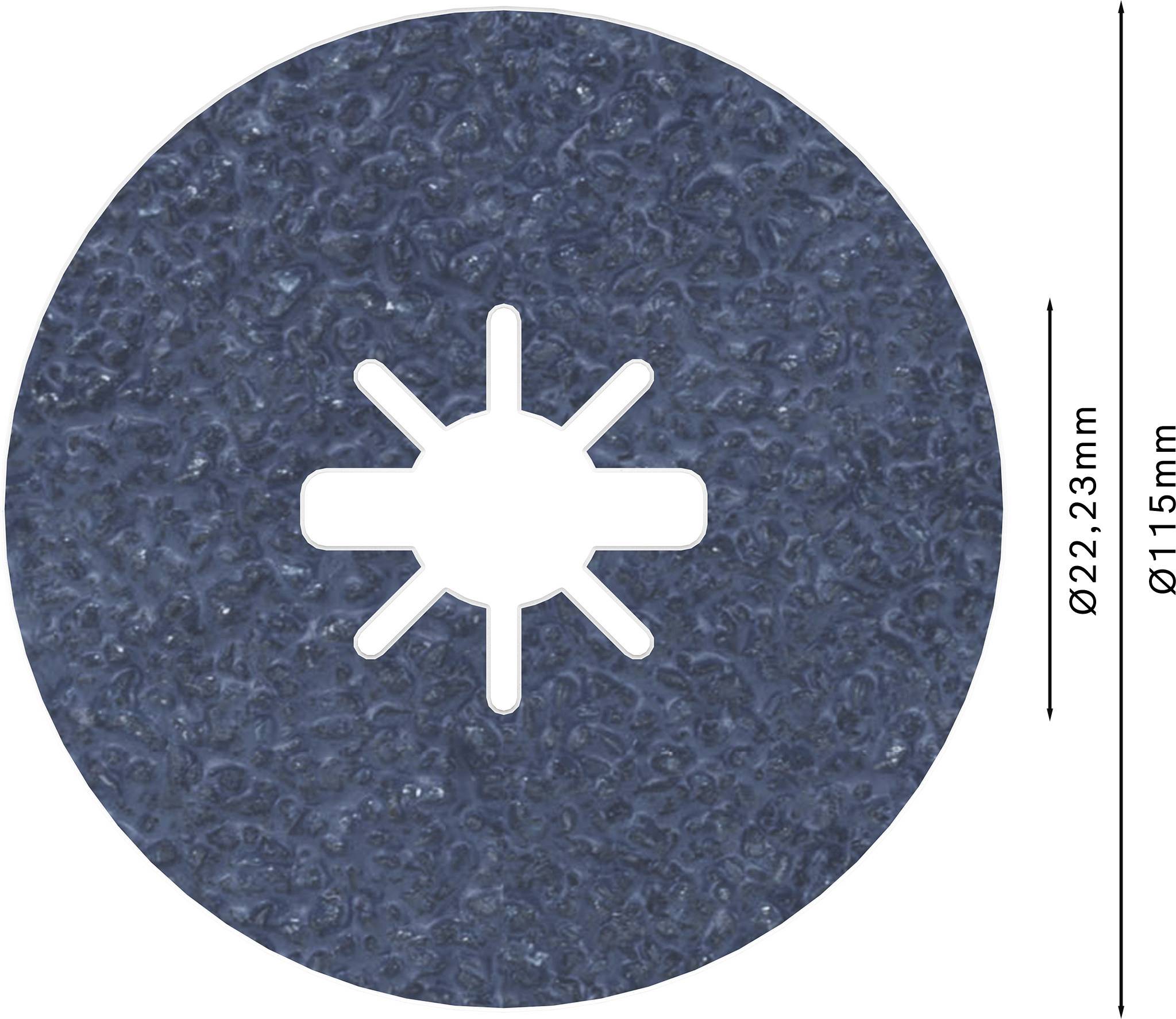 Dark circular disc with star-shaped hole in the center. Diameter 115 mm, hole diameter 22.23 mm.