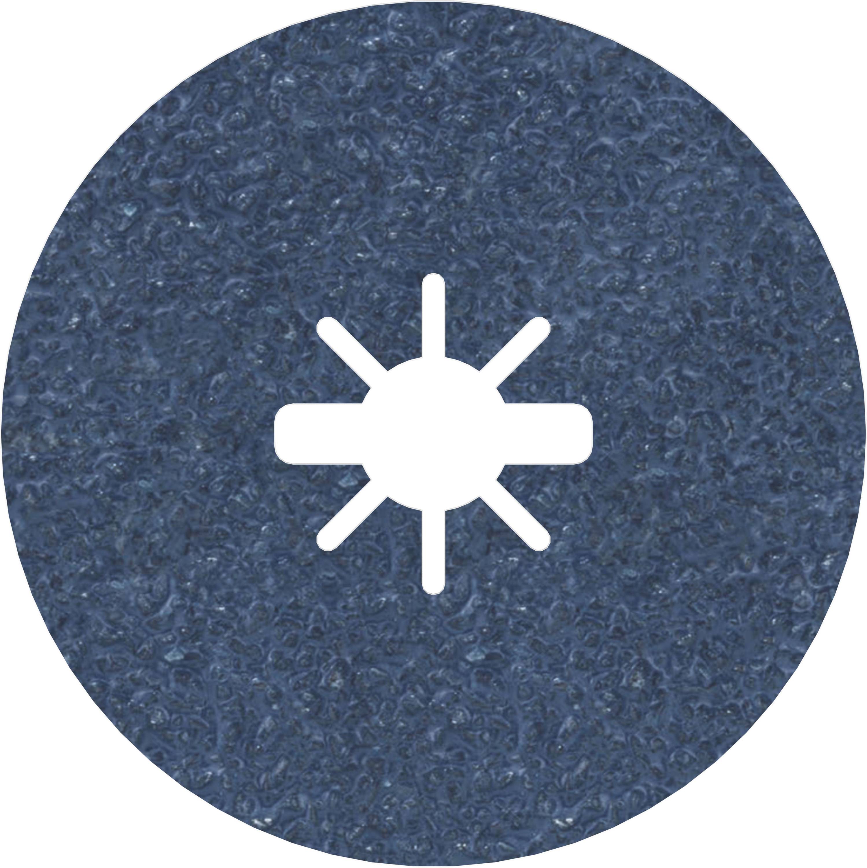 Image shows a round symbol with a central circle and six radiating lines, reminiscent of a sun symbol on a blue background.