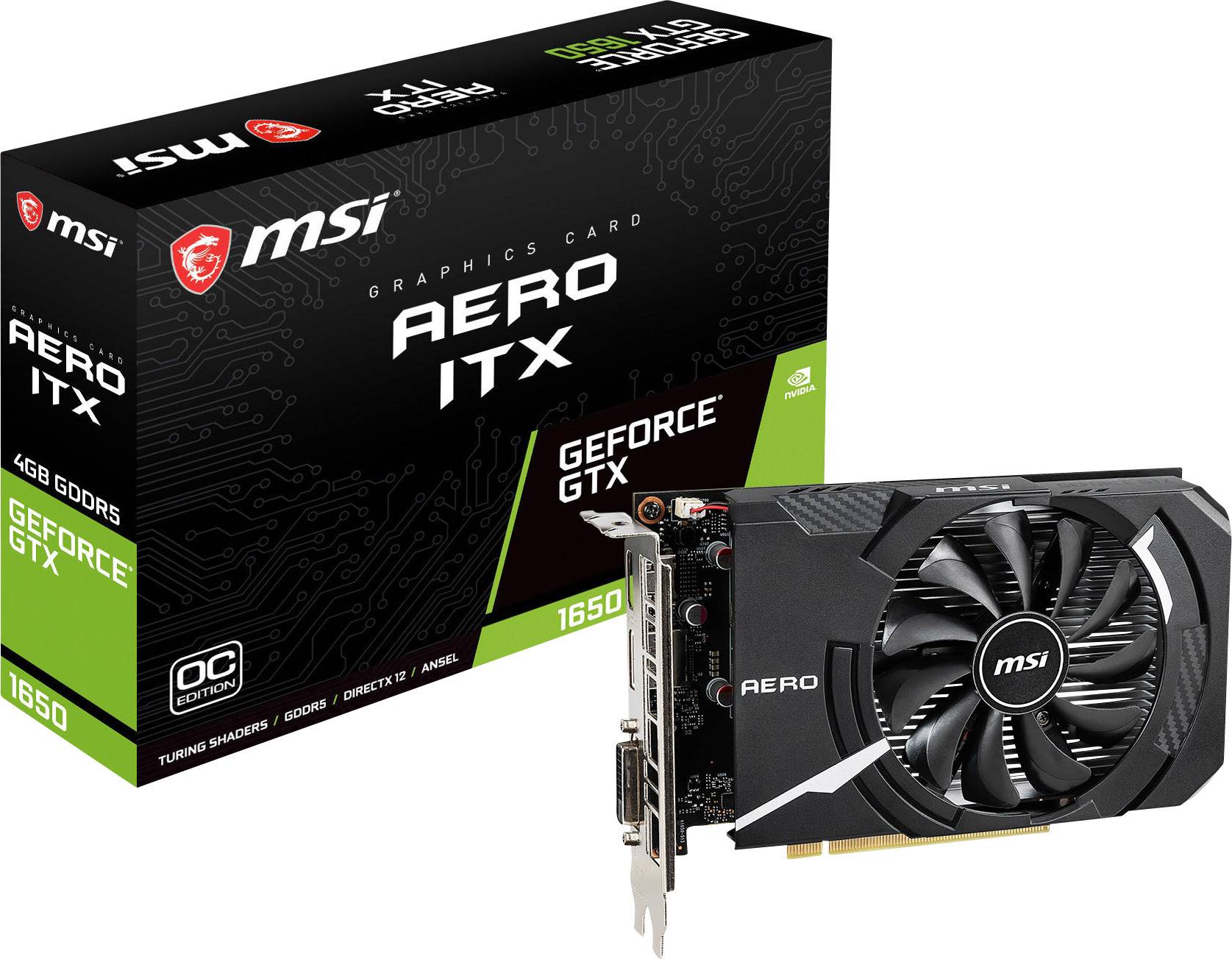 MSI Gaming GPU Nvidia GeForce GTX1650 Aero ITX Overclocked 4 GB GDDR5 RAM PCIe x16 HDMI™, DisplayPort, DVI