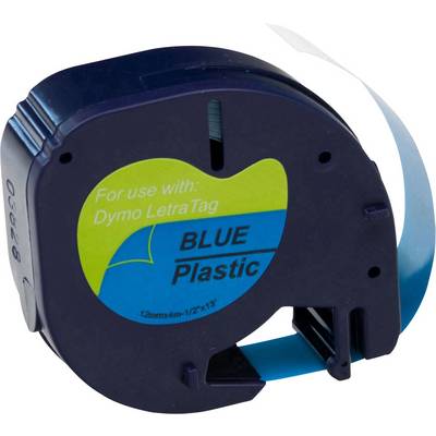 Dymo LetraTag label cassette, blue plastic tape, 12 mm width, 4 m length.
