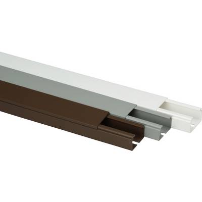 Several cable channels in different colours, including white, grey and brown, lie parallel to each other. They are rectangular in shape.