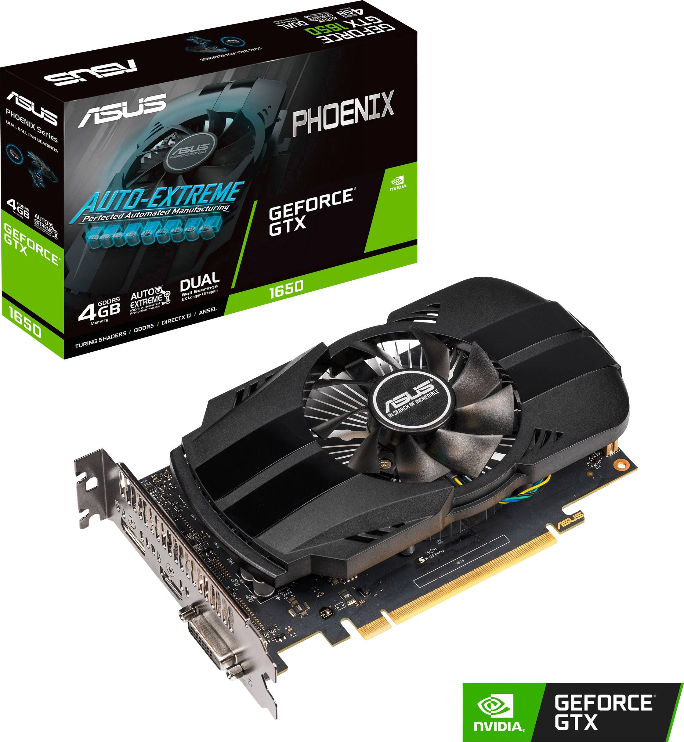Asus GPU Nvidia GeForce GTX1650 Phoenix Overclocked 4 GB GDDR5 RAM PCIe x16 HDMI™, DisplayPort, DVI