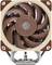 Cooler with round brown fan blades, beige casing and silver cooling fins; used for cooling computer processors.