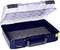 An opened blue tool case with a transparent lid, suitable for storing and organising small items.