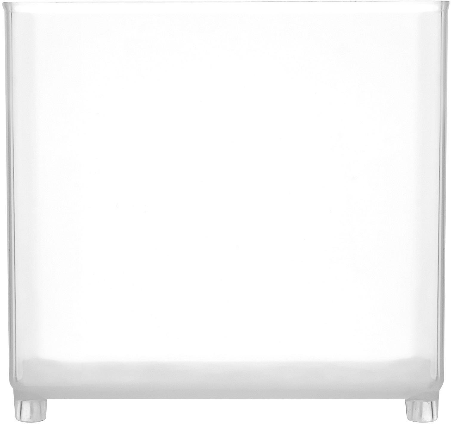 A transparent, rectangular glass container with smooth edges and no visible decorations or contents.