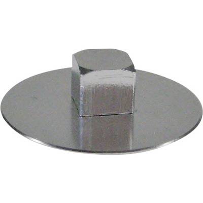 Metal disc with a central, square protrusion, possibly used as a connecting element or mounting point.