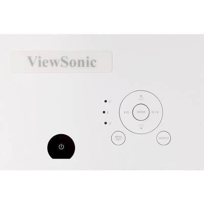 Control panel of a ViewSonic device with buttons for menu, source, and power on/off switch.
