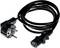 'A black network cable with Schuko plug and three-pin C13 socket, for connecting devices to a power source.'