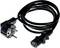 A black mains cable with a Schuko plug on one side and an IEC 60320 C13 connector on the other side.