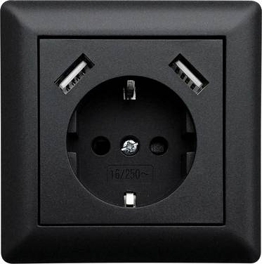LEDmaxx USB1002 1x Flush-mount socket  incl. USB, Child safety  Black