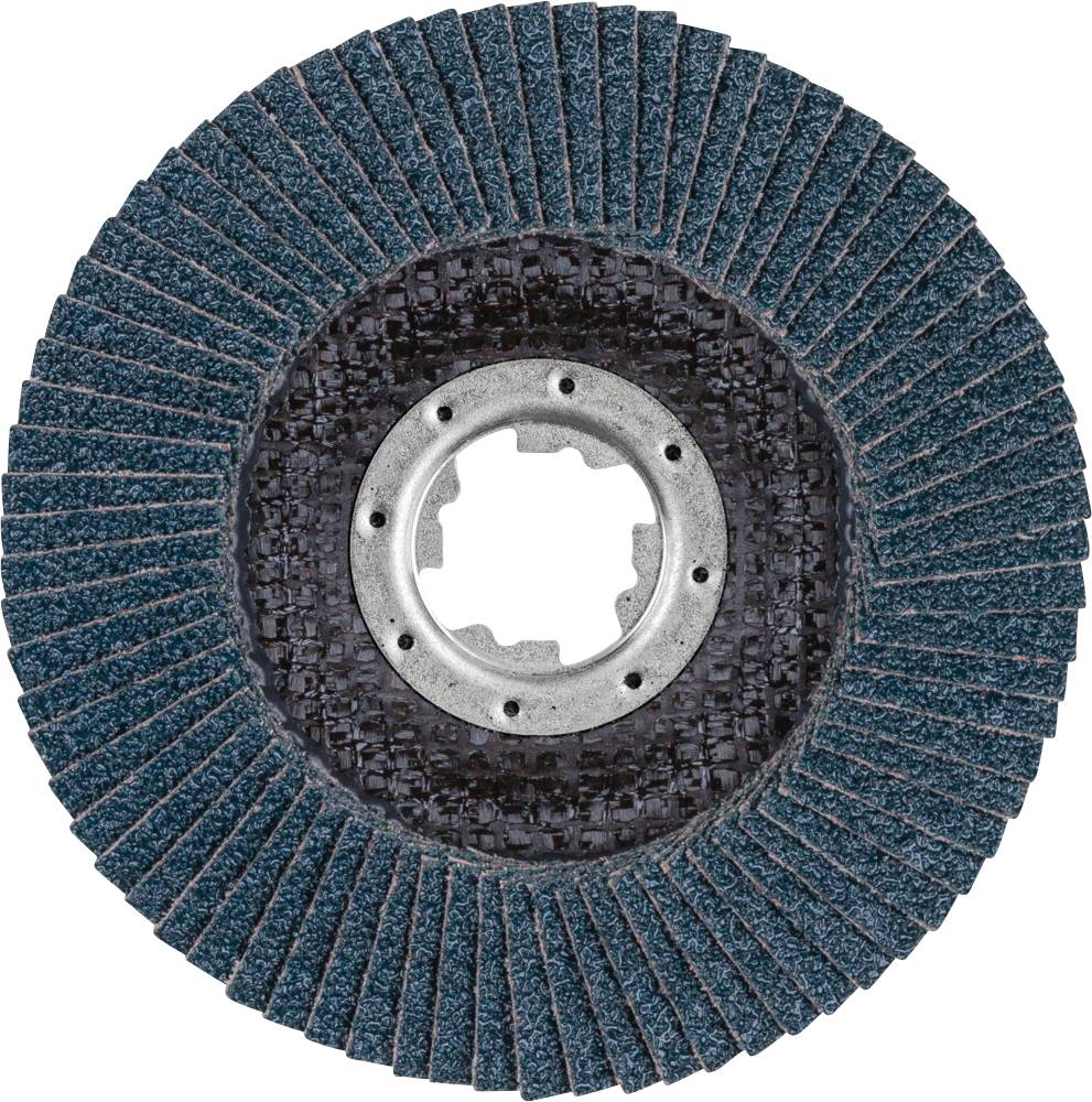 Grinding mop disc with radially arranged grinding leaves and central mounting, suitable for metal and wood polishing.