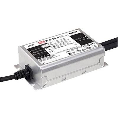 Electronic power supply with print 'MEAN WELL XLG-25-A'. Connection cable on both sides. CE and RoHS certified.