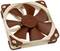 A square computer fan with brown rotor blades in a cream-coloured frame, used for cooling hardware components.