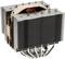 A large CPU cooler with multiple aluminium fins, heat pipes, and fan recesses; used for cooling computer processors.