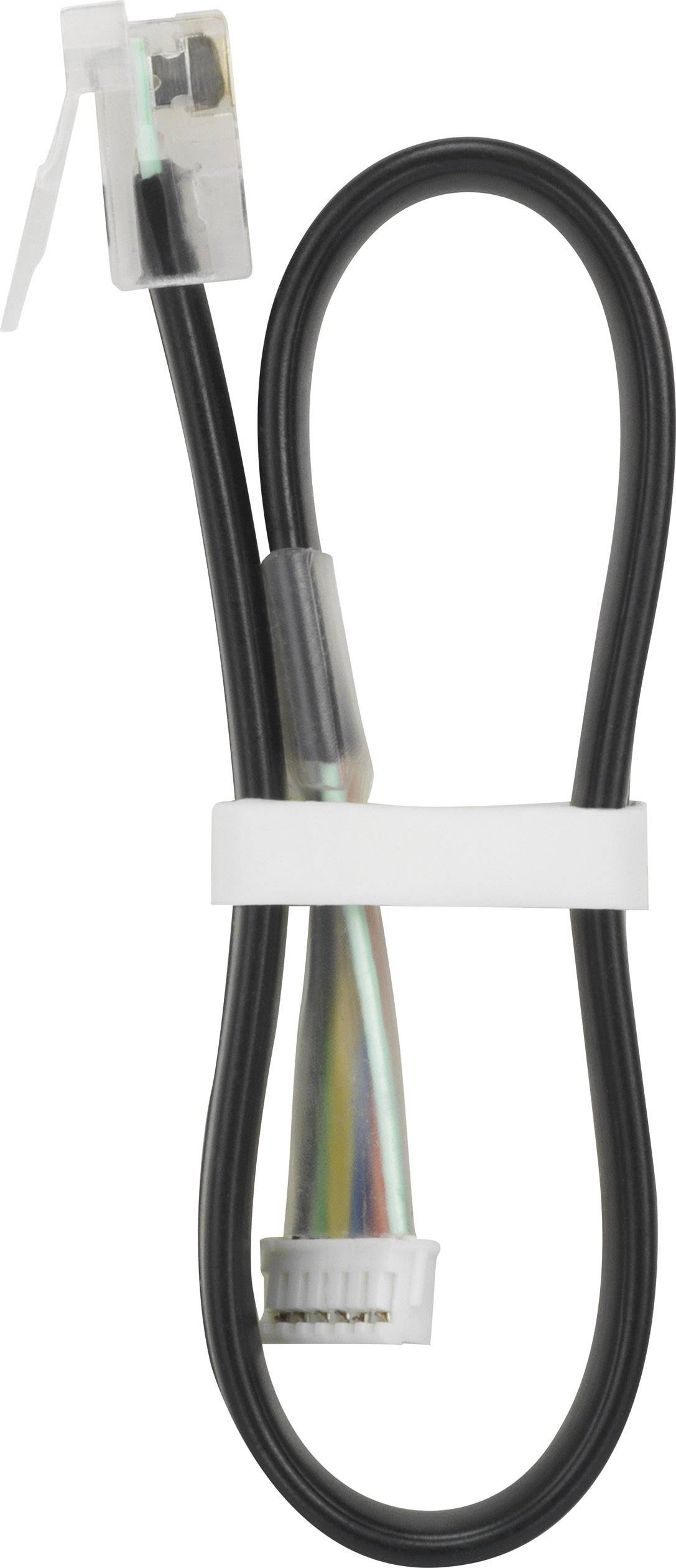 A black cable with a colourful core wire and a metallic clip. It is tied into a loop.