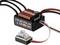 'QuicRun 16BL30' Model Car Electronic Speed Controller, black-red, with multiple cables. Depicts control unit with cooling fins and switch.