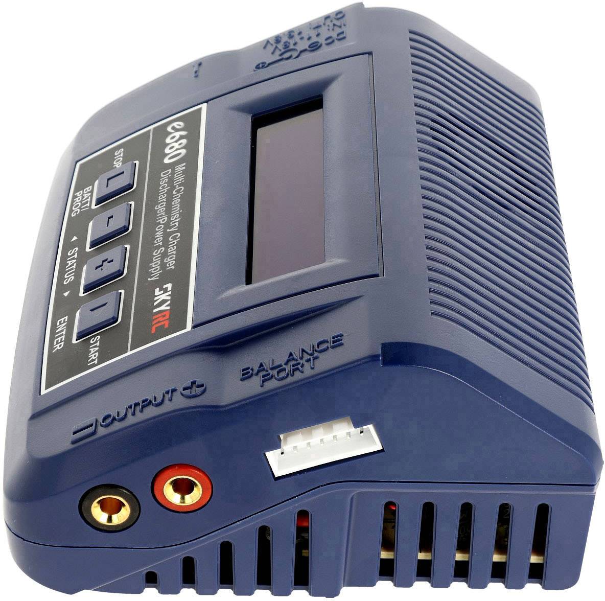 A blue battery charger with a digital display and multiple ports, featuring control buttons that are clearly visible.