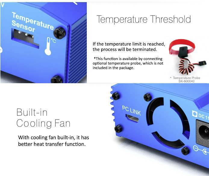 Temperature sensor with built-in fan for improved heat dissipation. Note: External temperature probe required, not included with the device.