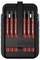 Wiha precision screwdriver set in a black case, featuring six red-handled drivers labeled with sizes T6 to T15 for detailed work.