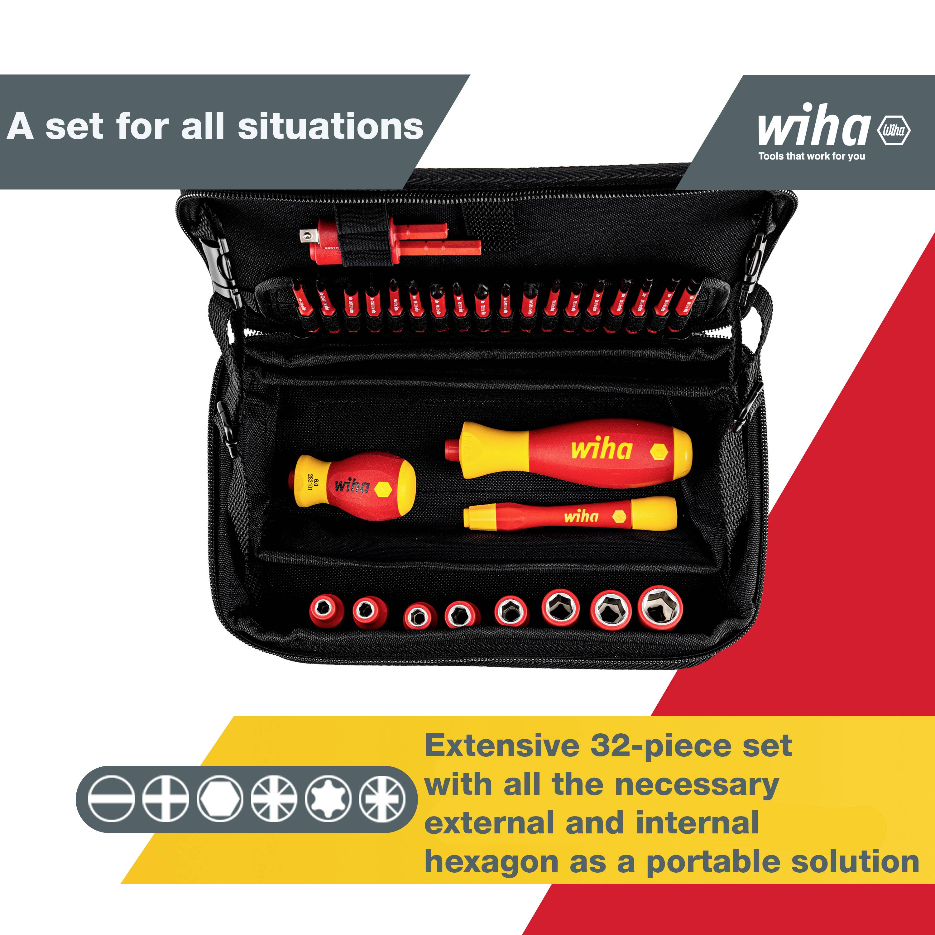 'A comprehensive 32-piece set with all necessary screwdriver profiles as a portable solution; ideal for various applications.'