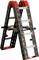 'Toy ladder made of black and red plastic, in the style of a folding ladder, with silver rungs and holes in the sides.'