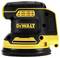 A black and yellow 18V cordless orbital sander with 'DeWalt' written on the side.