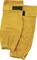 Yellow leather protective sleeves with velcro fastenings, providing protection against heat and sparks, commonly used during welding.